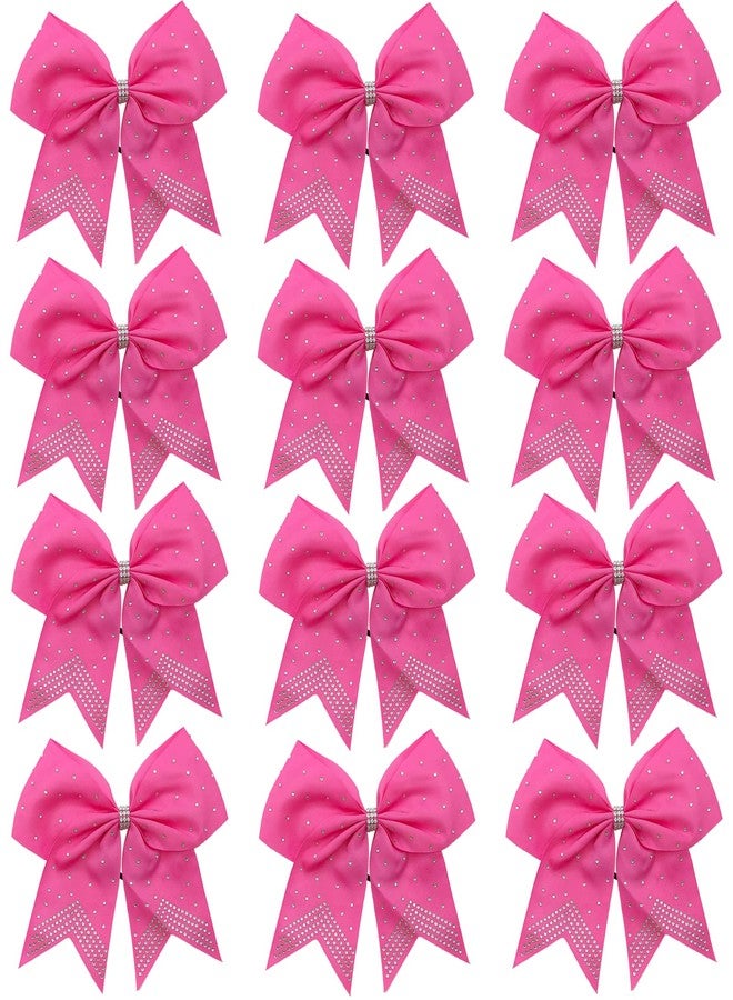 Hipcheer 12PCS 8" Rhinestones Large Cheer Hair Bows for Girls, Hand-made Grosgrain Ribbon Hair Accessories for Teen Girls Softball Cheerleader Sport (Hot Pink) - Image 1